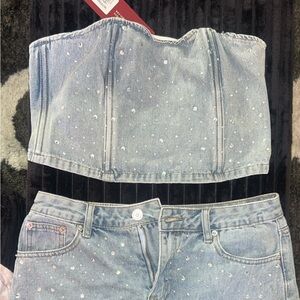 White Fox Boutique Light Blue Denim Skirt SET